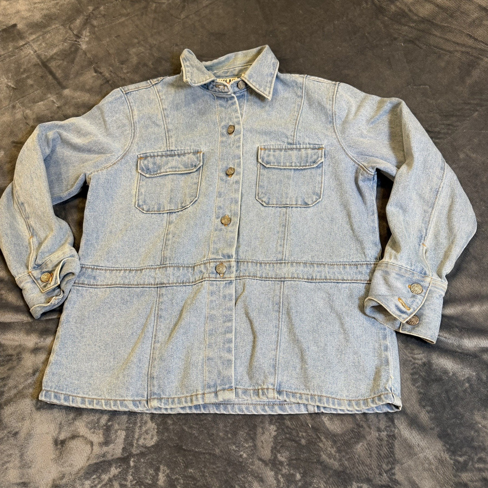 VTG 90's BILL BLASS Designer Worker Blue Denim Oversized Jean Jacket Sz L Retro